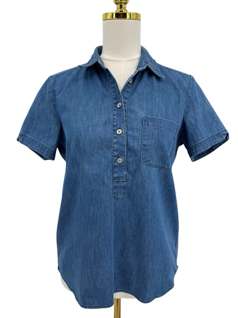 Taylor Stitch Women’s Scout Denim Blue Popover Preppy Boho Coastal Top